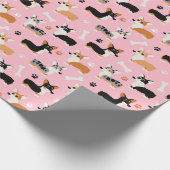 Corgi-Muster Rosa Geschenkpapier (Ecke)
