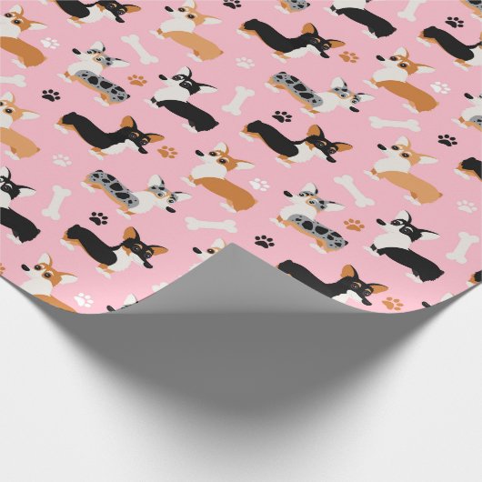 Corgi-Muster Rosa Geschenkpapier (Ecke)