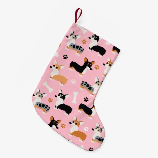 Corgi-Muster Rosa Kleiner Weihnachtsstrumpf (Vorderansicht (hängend))