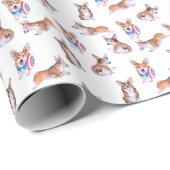 Corgi Muster Sumie Tinte und Aquarellmalerei Geschenkpapier (Rolleneckpunkt)