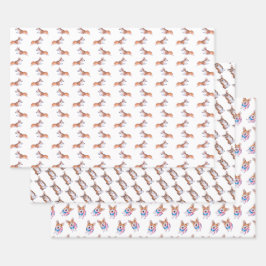 Corgi Muster Sumie Tinte und Aquarellmalerei Geschenkpapier Set