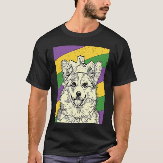 Corgi Narr Mardi Gras Hunde-Mama oder Papa T-Shirt (Vorderseite)