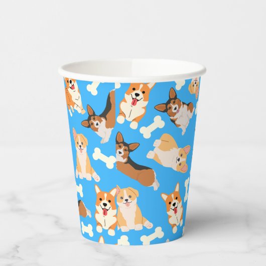 Corgi Niedlich Pattern Blau Pappbecher (Links)