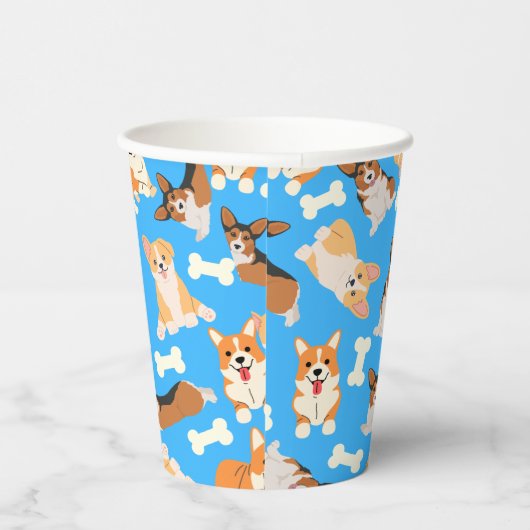 Corgi Niedlich Pattern Blau Pappbecher (Rechts)