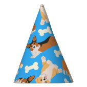 Corgi Niedliches Muster in blau Partyhütchen (Rechts)