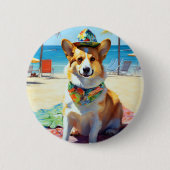 Corgi on Beach, Sommergeschenk für Hundefreunde Button (Vorderseite)