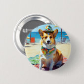 Corgi on Beach, Sommergeschenk für Hundefreunde Button (Vorne & Hinten)