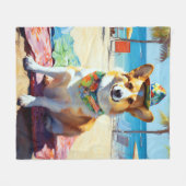 Corgi on Beach, Sommergeschenk für Hundefreunde Fleecedecke (Vorderseite (Horizontal))