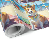 Corgi on Beach, Sommergeschenk für Hundefreunde Geschenkpapier (Rolleneckpunkt)