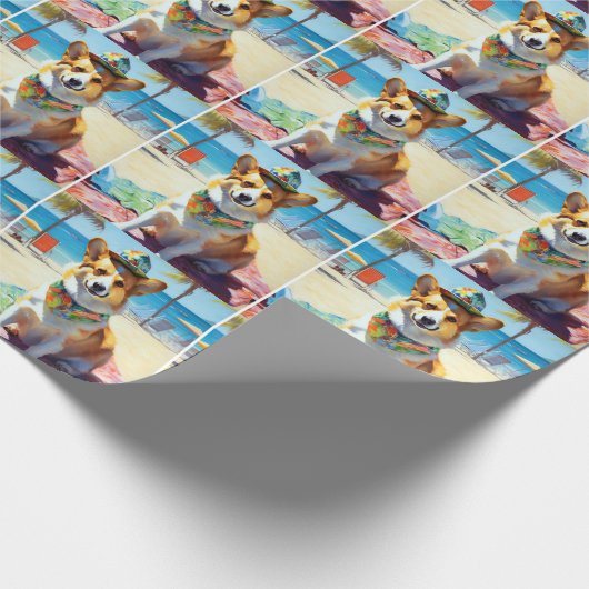 Corgi on Beach, Sommergeschenk für Hundefreunde Geschenkpapier (Ecke)