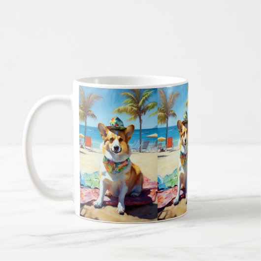 Corgi on Beach, Sommergeschenk für Hundefreunde Kaffeetasse (Links)