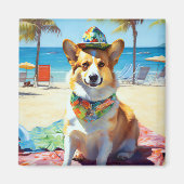 Corgi on Beach, Sommergeschenk für Hundefreunde Magnet (Vorne)