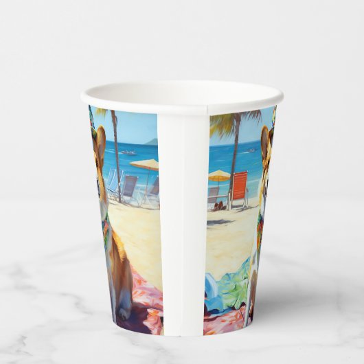 Corgi on Beach, Sommergeschenk für Hundefreunde Pappbecher (Rechts)