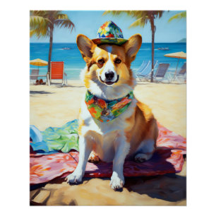 Corgi on Beach, Sommergeschenk für Hundefreunde Poster