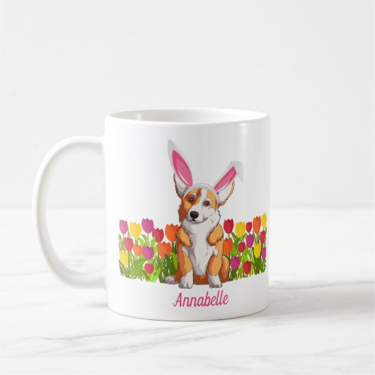 Corgi Osterfest Sonnige Blume Niedlich Personalisi Kaffeetasse (Links)