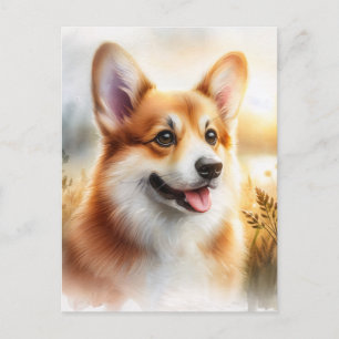 Corgi Outdoors Watercolor-Kunst Postkarte