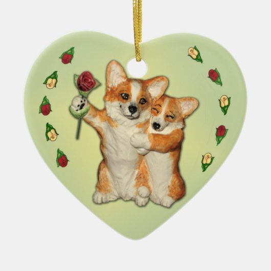 "Corgi-Paare" Corgi-Verzierung Keramik Ornament (Vorne)