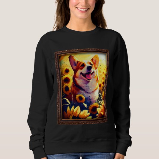 Corgi Painting Sunflower Flower Mom Women Floral Sweatshirt (Vorderseite)
