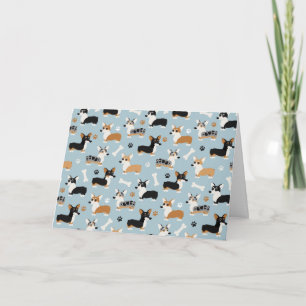 Corgi Pattern Blau Feiertagskarte