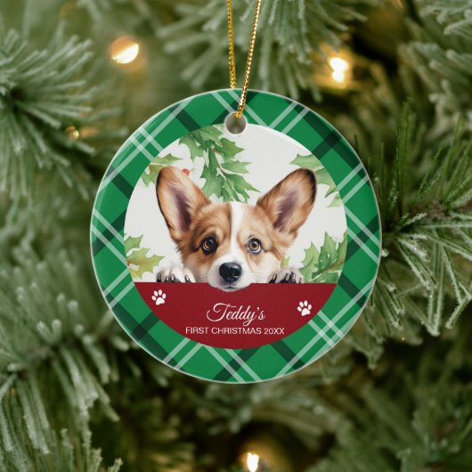 Corgi Personalisiert Erste Weihnachten Keramik Ornament (Baum)