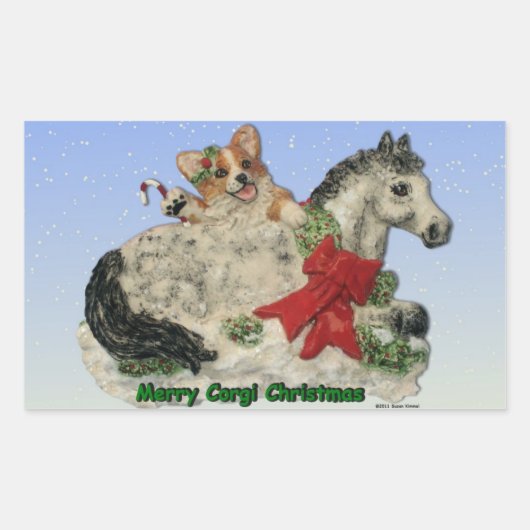 Corgi & Pony Merry Corgi Weihnachtskleber Rechteckiger Aufkleber (Vorderseite)