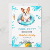 Corgi pool party Invite Einladung (Vorderseite)