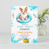 Corgi pool party Invite Einladung (Stehend Vorderseite)