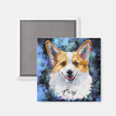 Corgi Portrait auf Abstrakt Magnet (Vorderseite/Rückseite)