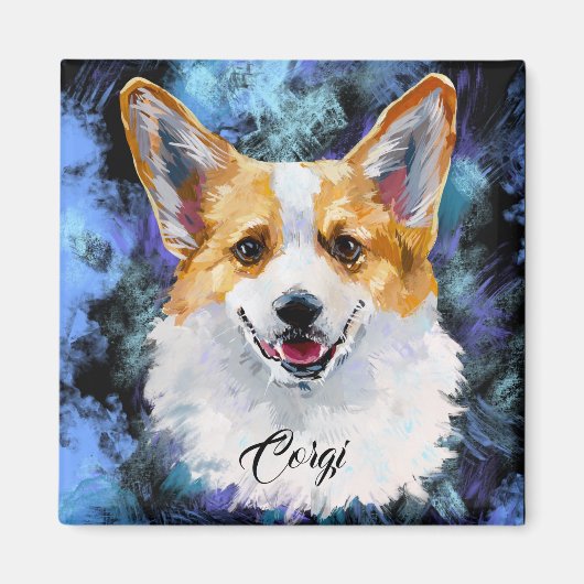 Corgi Portrait auf Abstrakt Magnet (Vorne)