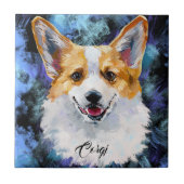 Corgi Portrait auf Abstraktem Hintergrund Fliese (Vorderseite)
