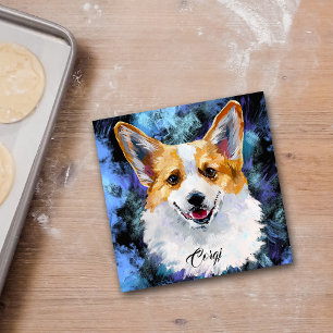 Corgi Portrait auf Abstraktem Hintergrund Fliese