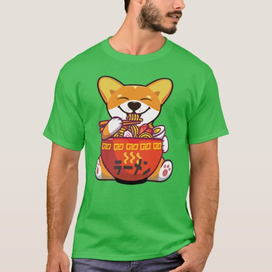 CORGI POWERBY RAMEN | Kawaii Corgi Eating Ramen T-Shirt (Vorderseite)