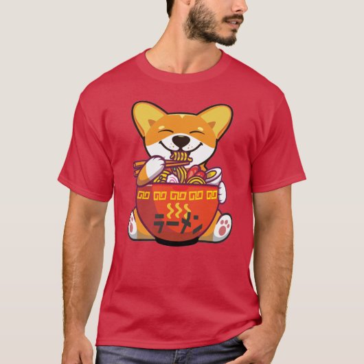 CORGI POWERBY RAMEN | Kawaii Corgi Eating Ramen T-Shirt (Vorderseite)