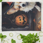 Corgi Pumpkins Halloween Beängstigend Geschirrtuch (Gefaltet)