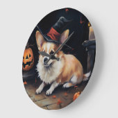 Corgi Pumpkins Halloween Beängstigend Große Wanduhr (Winkel)