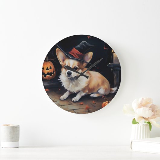 Corgi Pumpkins Halloween Beängstigend Große Wanduhr (Zuhause)