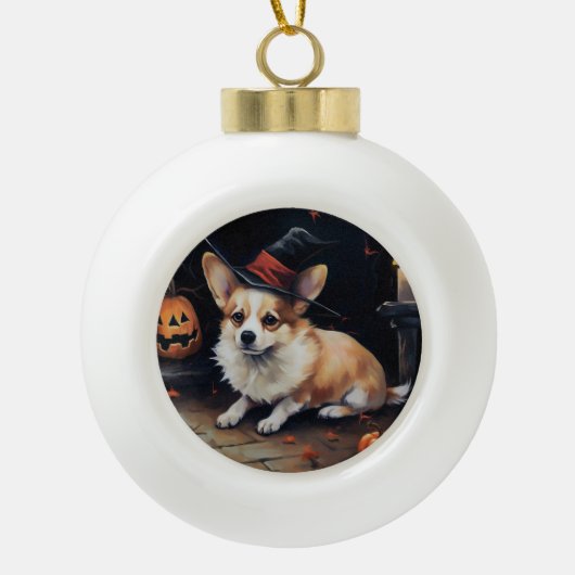 Corgi Pumpkins Halloween Beängstigend Keramik Kugel-Ornament (Vorderseite)