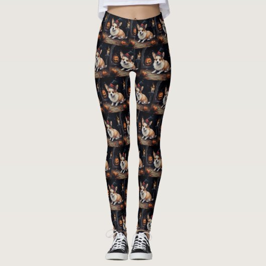 Corgi Pumpkins Halloween Beängstigend Leggings (Vorderseite)