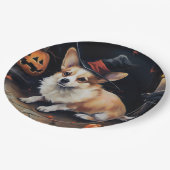 Corgi Pumpkins Halloween Beängstigend Pappteller (Schrägansicht)