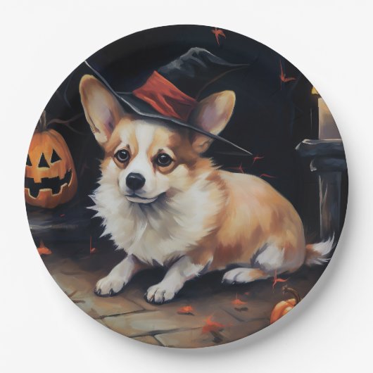 Corgi Pumpkins Halloween Beängstigend Pappteller (Vorderseite)