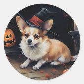 Corgi Pumpkins Halloween Beängstigend Runder Aufkleber (Vorderseite)