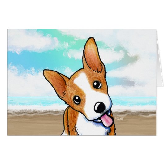 Corgi Puppy Beachy Niedliche Note Card (Vorderseite (Horizontal))