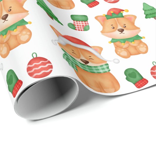 Corgi Puppy Dog Elf Weihnachtsfest Frohe Weihnacht Geschenkpapier (Rolleneckpunkt)