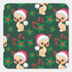 Corgi Puppy Dog Elf Weihnachtsfest Frohe Weihnacht Quadratischer Aufkleber