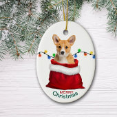 Corgi Puppy Dog in Holiday Gift Bag Keramik Ornament