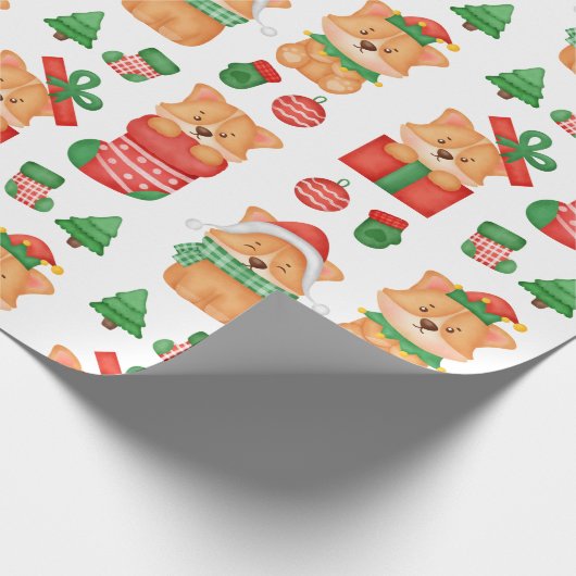 Corgi Puppy Dog Niedlich Festlicher Elf Weihnachte Geschenkpapier (Ecke)