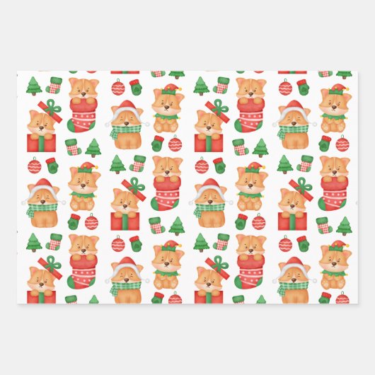 Corgi Puppy Dog Niedlich Festlicher Elf Weihnachte Geschenkpapier Set (Vorderseite 2)