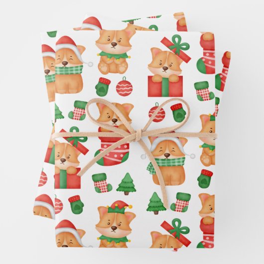 Corgi Puppy Dog Niedlich Festlicher Elf Weihnachte Geschenkpapier Set (Beispiel)