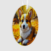 Corgi Puppy Dog Spielen im Herbst Blätter Ornament (Vorderseite)