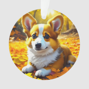 Corgi Puppy Dog Spielen im Herbst Blätter Ornament